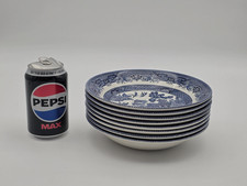 8 x Churchill Blue and White WILLOW Pattern Cereal Bowls - 20 cm Diameter - GC