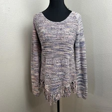 American Rag Knit Sweater Women's S Long Sleeve Fringed Asymmetrical Hem Boho