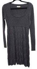 Calvin Klein Womens Babydoll Sweater Dress Small Black Ribbed Long Sleeve Y2K