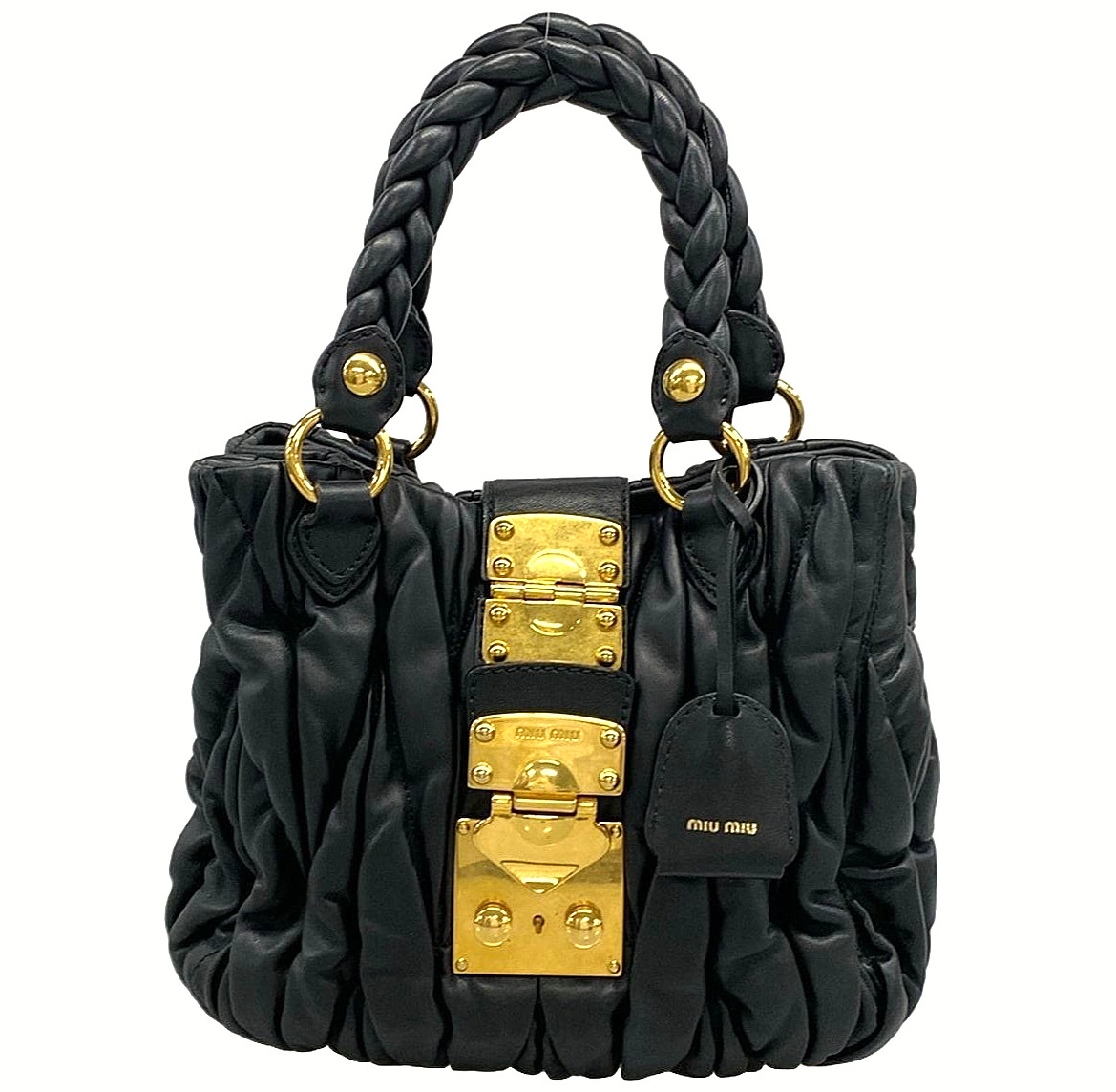 MIUMIU Materasse Logo Metal Handbag Black Leather Authentic w/DustBag image 4