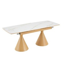 Extendable Dining Table 55-78.7" Sintered Stone Top Legs Seats 4-8 White & Wood