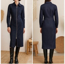 NWT Zara The Minimal Denim Zip Up Midi Dress in Blue size S