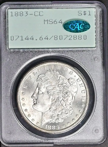 1883-CC Morgan Silver Dollar PCGS Rattler MS64 & CAC Nice Original Coin!