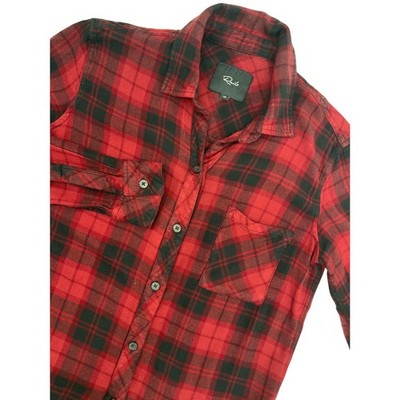 Rails Hunter Crimson Pitch Red Black Plaid Rayon Button Down Shirt XS