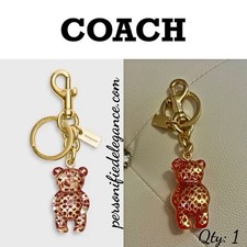 NEW Coach 3D Resin Bear Wine Gold Purse Bag Charm Keychain Key Fob 78