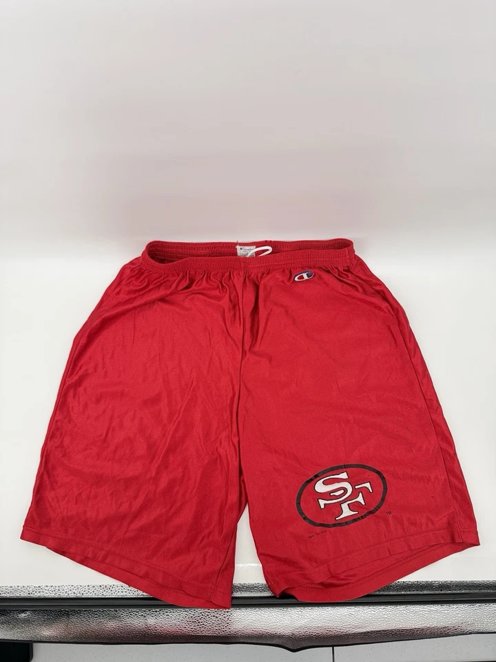 VNTG 80s Champion San Francisco 49ers Red Mesh Shorts Large Cotton Made In USA - Image 2 of 4