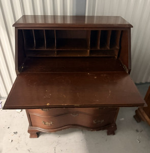 Brown Dark Wood Secretary Chest Drop-Front Desk, 4 Drawers, 45x25x70