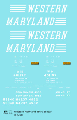K4 O Scale Decals Western Maryland 40 Ft Boxcar White Speed Letter
