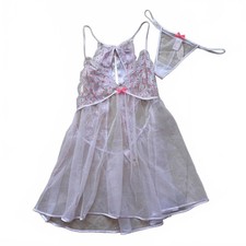 Victoria's Secret Mesh Babydoll Teddy Sheer Lace Nightie 2pc Women's Small NWT