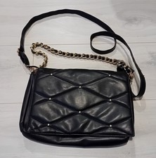 Primark Ladies Black Faux Leather Gold Colour Stud Bag Gold Colour Strap