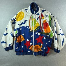 VTG Oleg Cassini Team Effort Silk Jacket Nautical Sailboat Print XL Windbreaker