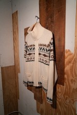 Chalet Men's Cream and Brown Full Zip Cashmere Jumper Size L 