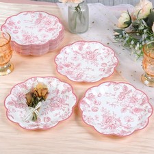 Pink Floral Party Plates Vintage Floral Leaf Disposable Paper Plates Wildflow...