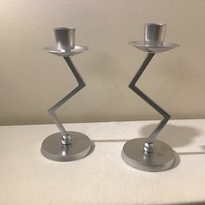 Pair of Art Deco Chrome Zig Zag Candlesticks , resprayed, used. 