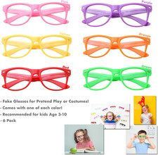 Pack of 6, Kids Nerd Fake Glasses Clear Lens Small Frame Children's Age 3-10 