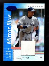 2002 LEAF CERTIFIED MIRROR BLUE #143 DEREK JETER GAME USED BASE 6/75 READ