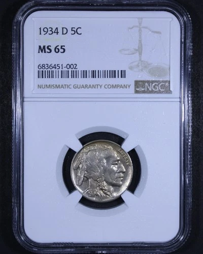 1934-D Buffalo Nickel - 5c NGC MS65 - Better Date!
