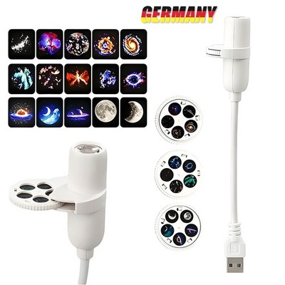 360° Rotation Galaxy Star Projektor Mini Nachtlicht Wohnatmosphäre Mit 15 Motive