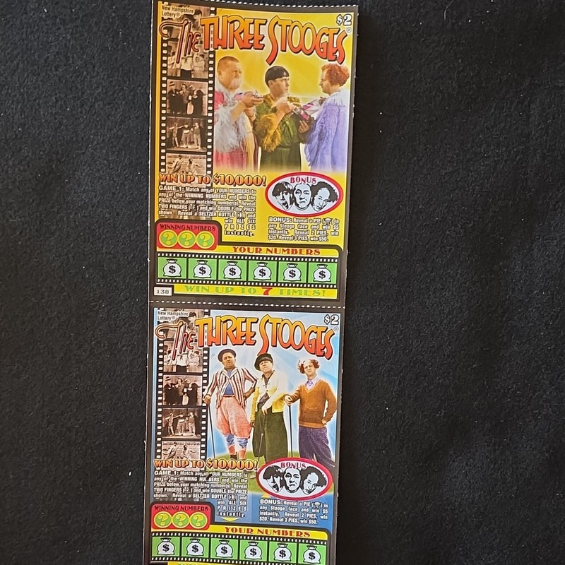 New Hampshire Lottery The Three Stooges $2 Scratch Ticket Lot of 2 Paper