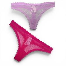 Victoria s Secret Lace Thong Panty S NWT Sheer Mesh Dot Scalloped Trim