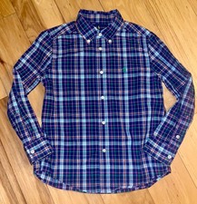 RALPH LAUREN BOYS BLUE PLAID BUTTON DOWN SHIRT SIZE 6 EXCELLENT COND LD3