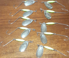 10 Pack Spinner Fishing Lures Silver Green Metal Plastic Fish Shape