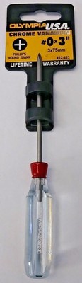Olympia 22-453 #0 X 3'' Chrome Vanadium Phillips Round Shank Screwdriver USA