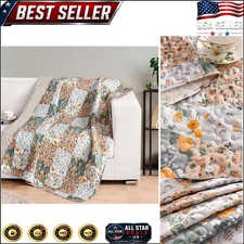 Reversible Boho Quilted Throw Blanket 50x60 - Lightweight Camel Patchwork Design