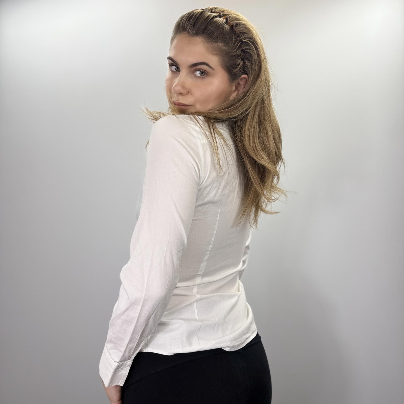 White Fitted Office Blouse • Structured Button-Up… - image 4