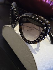 PRADA Women  s Oversized Oval Sunglasses Black Frame Gray Tinted Lenses