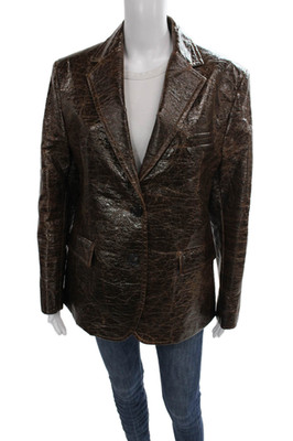 MSGM Womens Brown Basic Jacket Button Front Cotton Blend Long Sleeve Size 42