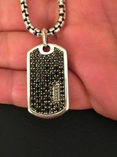 1.50Ct Round Cut Lab-Created Black Diamond Dog Tag Pendant 14K White Gold Plated