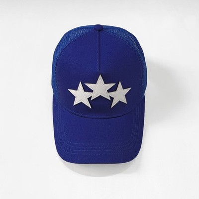 Amiri Royal Blue Street Trucker Cap 3 Star Patch Breathable Mesh Headwear