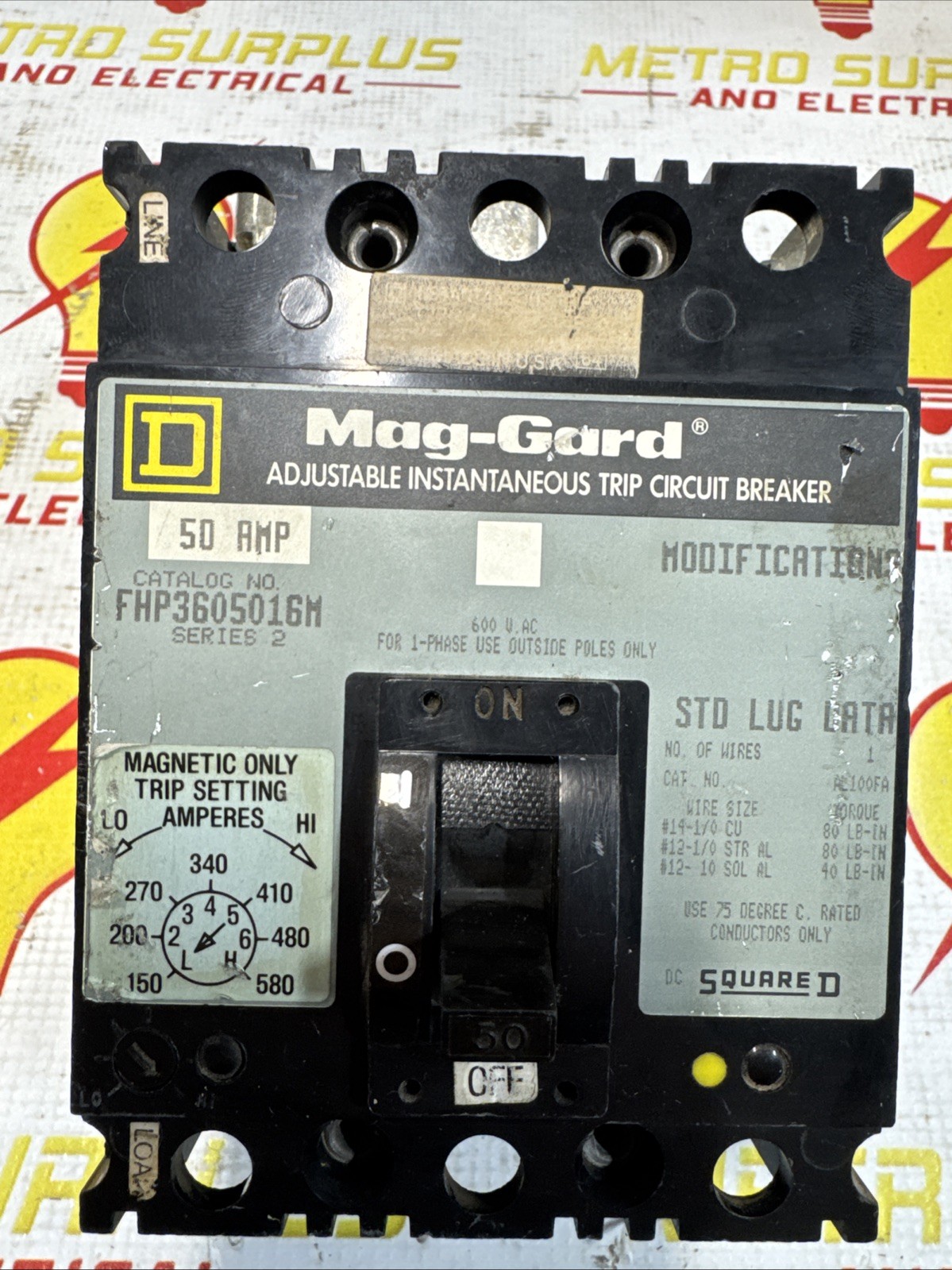 Square D FHP3605016M Mag-Gard Circuit Breaker 50A 3 Pole 600V