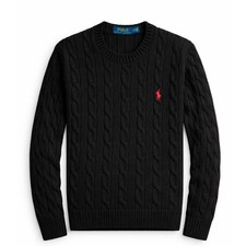 NEW - Polo Ralph Lauren Men's Cable-Knit Crew Cotton Sweater : BLACK : M - XXL