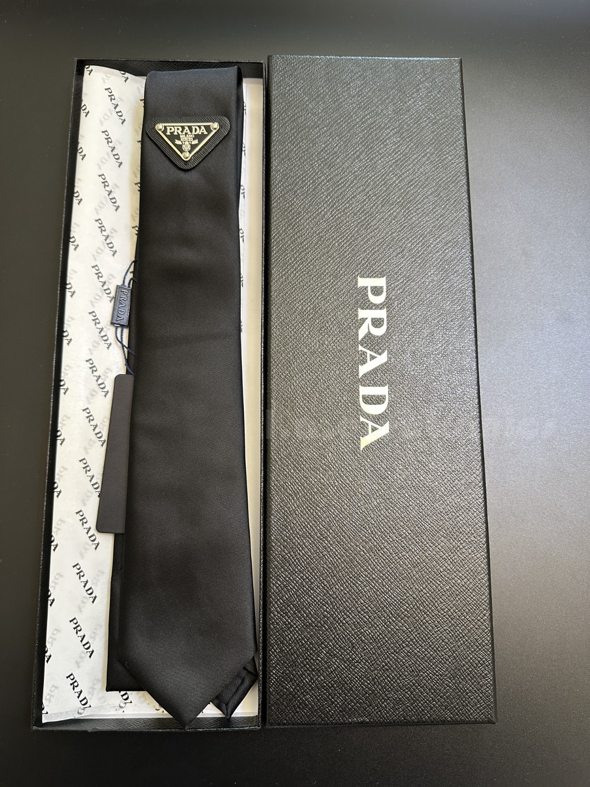 Prada Luxury Silk Tie – Triangle Logo thumbnail 4