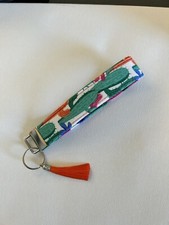 Women Key Fob Key Chain Fabric Wristlet Wrist Lanyard Strap Cactus