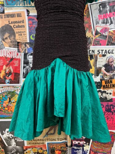 Vtg 80s 90s Emerald Green Black Formal Puff Sleeve Taffeta Betsy & Adam Dress - Picture 3 of 16