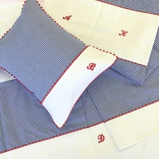 Blauen exquisite 3 pc crib set with red embroiderd applique letters NWT