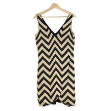 Cynthia Rowley Wrap Dress Zig Zag Print V-Neck Sleeveless  Black Tan Sz 8