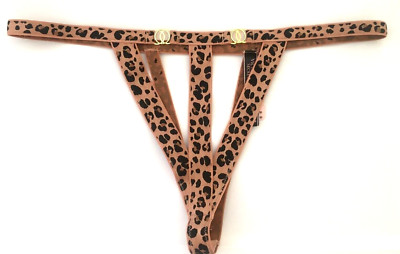 Victorias Secret Very Sexy Leopard Thong Size L Bond Girl Strappy Gold Ring NWT