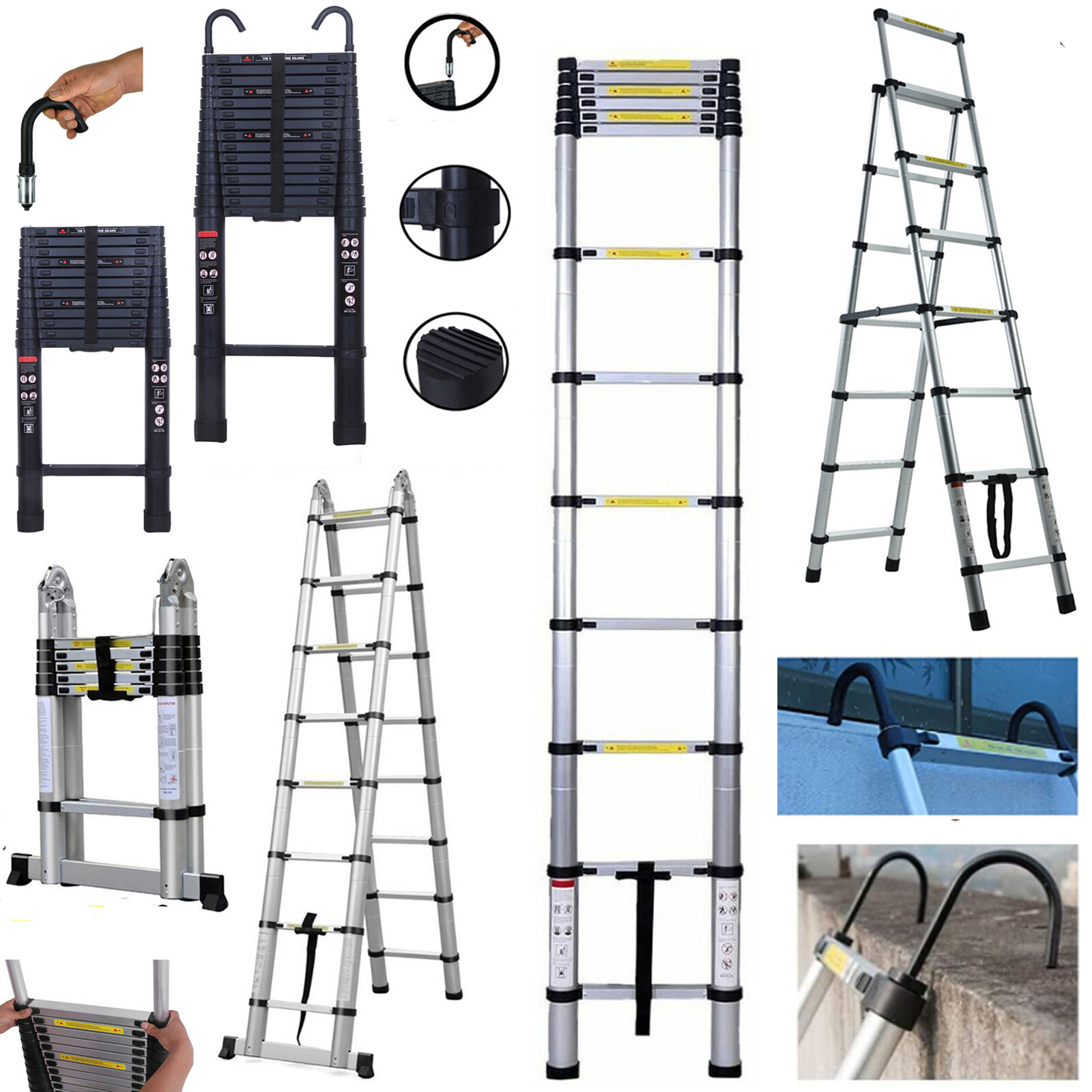 Portable Heavy Duty Multi-Purpose 1.4-6M Aluminium Telescopic Ladder Extendable
