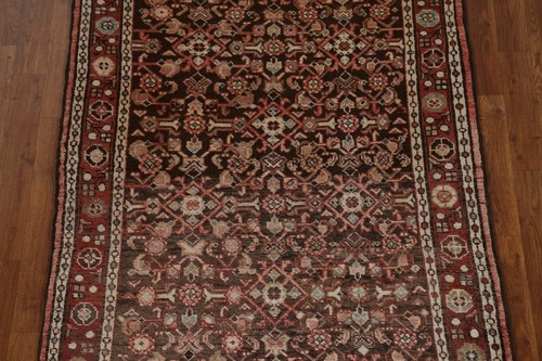 Vintage Hamedan Geometric 3' 7" x 13' 0" Handmade Runner Rug Traditional Carpet - Picture 4 of 12