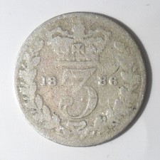 3d 1886 VICTORIA COIN 925 STERLING SILVER THREE PENCE THREEPENNY PIECE