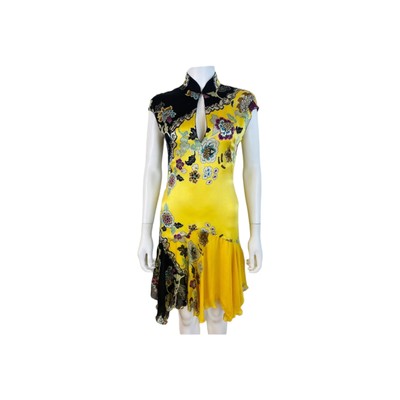 Vintage Roberto Cavalli S/S 2003 Chinoiserie Bright Yellow Floral  