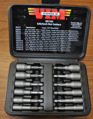 Vim Products NS100-03 12 PIECE SAE POWER DRIVE NUT SETTER SET W/ MAGNETIC INSERT