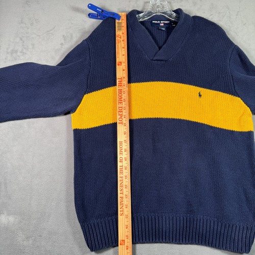 Vintage Ralph Lauren Polo Sport Herren Pullover L blau gelb Colorblock dicker Pulli - Bild 5 von 7