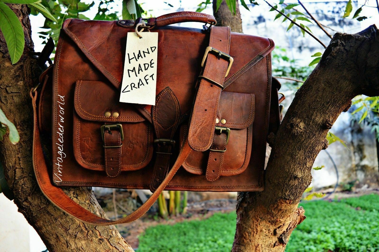 Vintage Genuine Leather Laptop Messenger Bag for Men