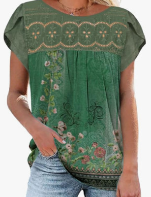 NEW Etcyy Women's Short Sleeve Crew Neck Loose Keyhole Top Size Medium