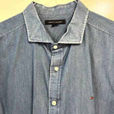 Tommy Hilfiger Classic Men's Size XL 100 Cotton Blue Long Sleeve Button Shirt